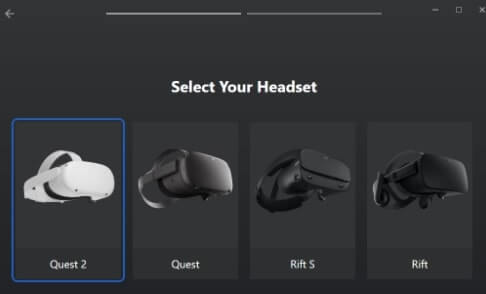 Turn on Quest 2 and select the headset device 