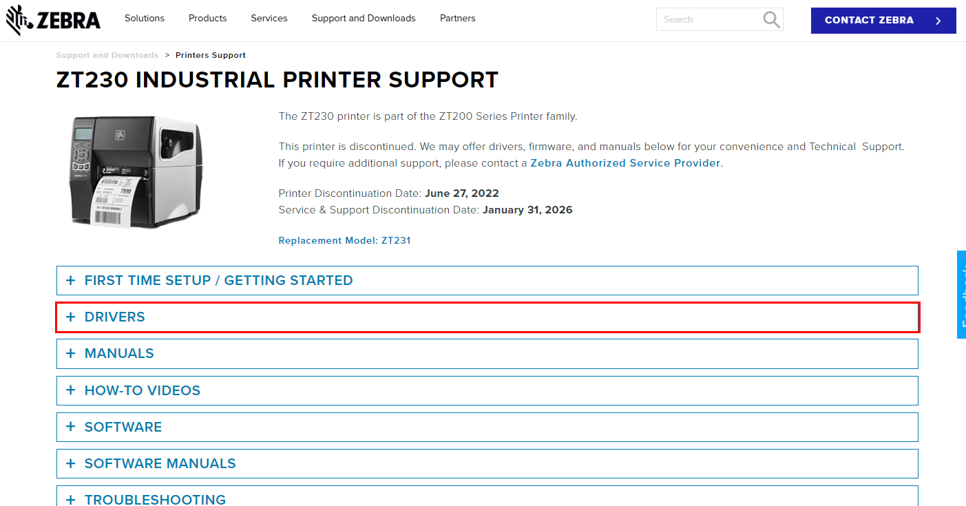 ZT230 Industrial Printer support