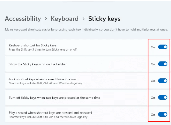 Keyboard Sticky Keys