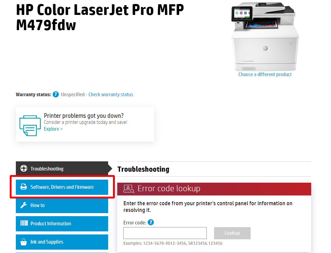 Hp Color Laserjet Pro Mfp M479fdw select the Software, Drivers, and Firmware