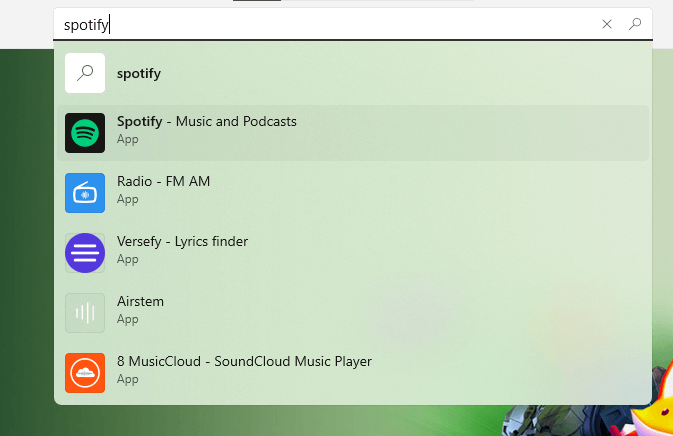 search for the Spotify app