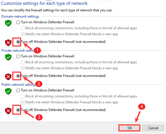 Turn off option under all three network settings