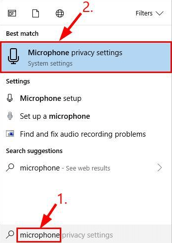 search bar write Microphone Privacy Settings