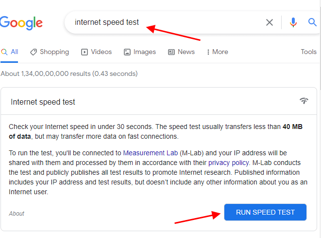 check the speed of your internet connection In your browser search for Internet Speed test on Google