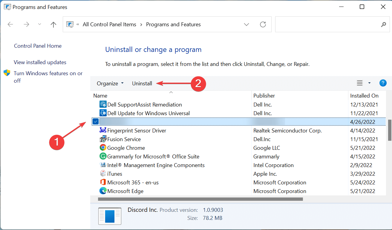 Select the recently installed problematic app program and choose Uninstall from the top menu