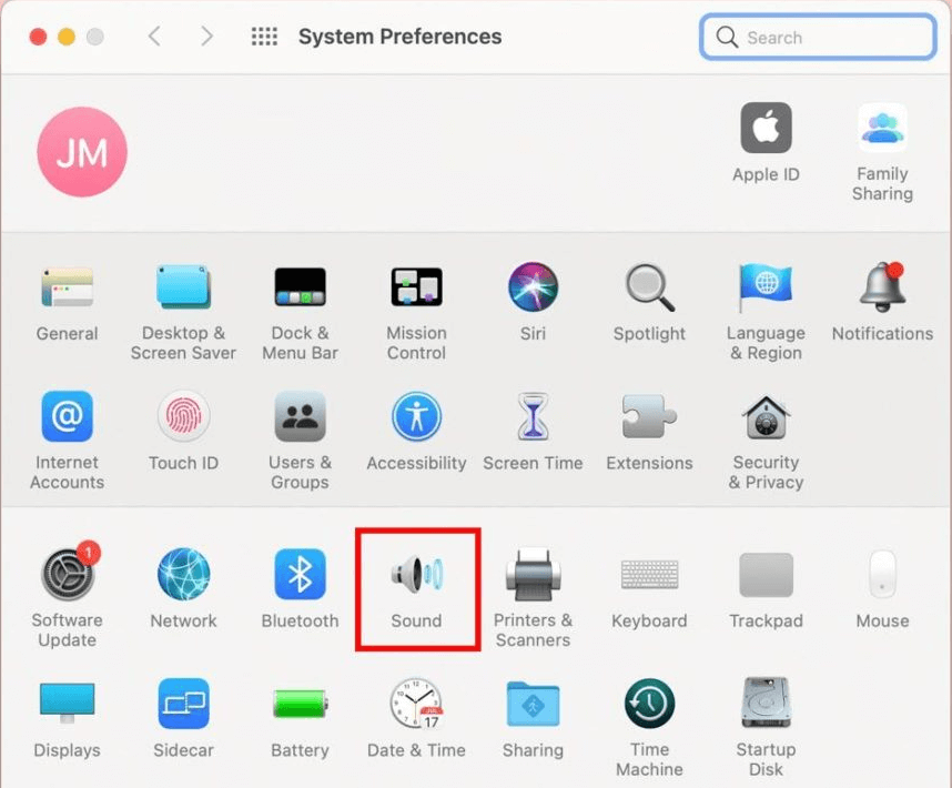 On the System Preferences window, click on the Sound option