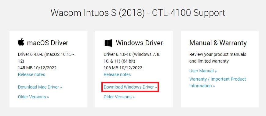 Download Windows Driver button