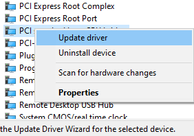 PCI device driver and select the Update driver option