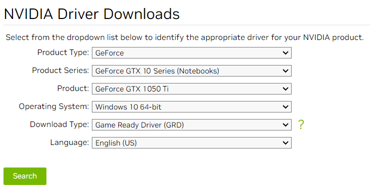NVIDIA GeForce GTX 1050 TI Drivers download