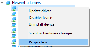 Click on the Network adapter option to expand and Select the Properties option