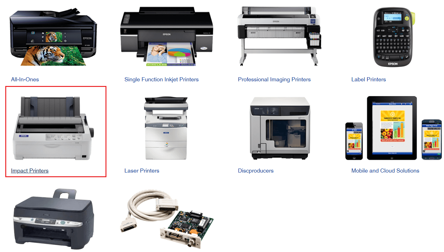 Visit Epson’s official website and select the Impact Printers