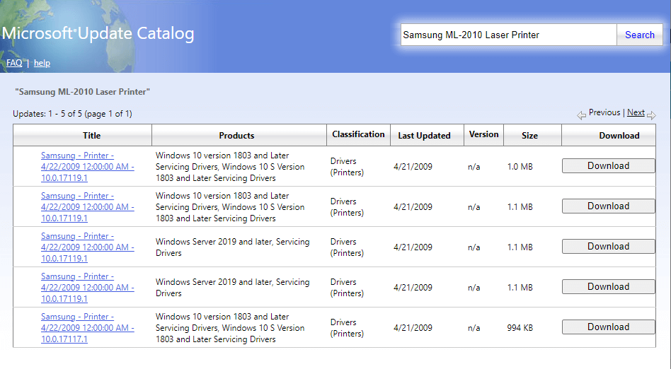 Microsoft Update Catalog website