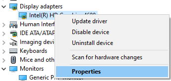 graphics card driver and are using and select the Properties option