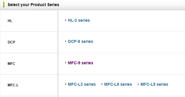 select the MFC-9 series from the Product Series section